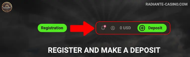 Step 2 – Register and Deposit Funds on Radiante